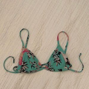 Turquoise Floral Bikini Top with Crochet Details